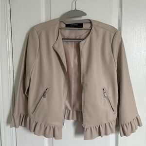Zara Tan Blazer with Ruffled Hem and Structured Silhouette